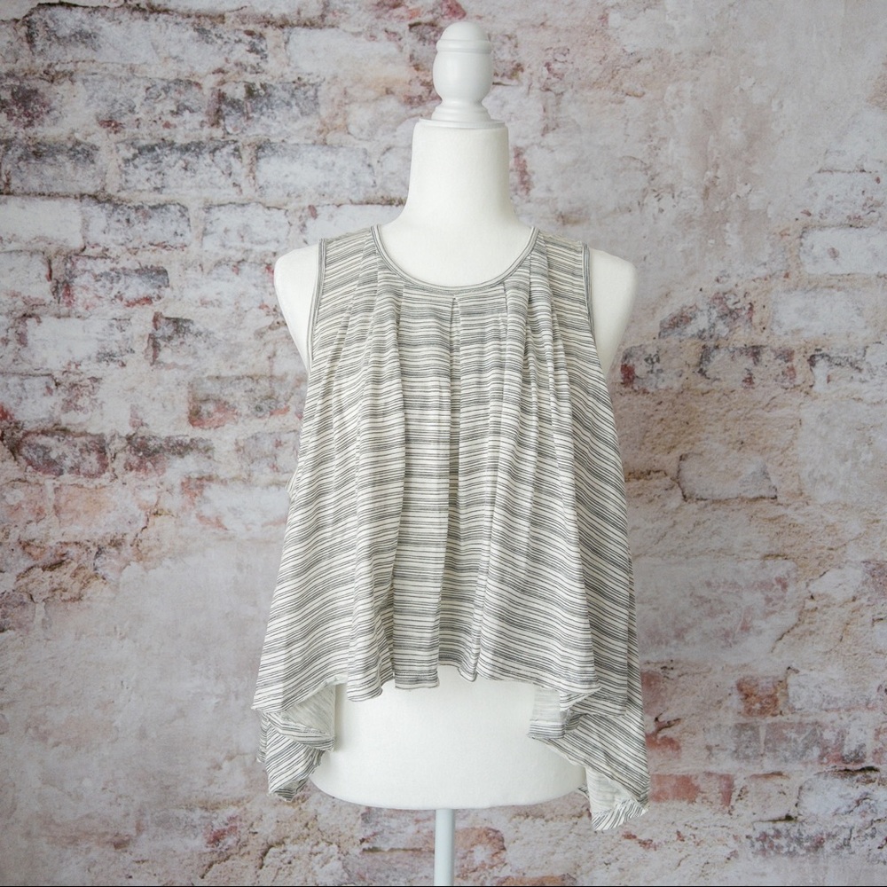 Free People Turn It Up Tank Top - Ivory and Navy